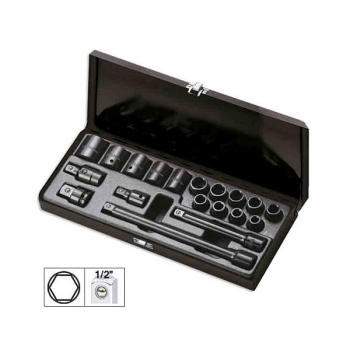 SET DE 19 PIESE DE IMPACT DE 1/2` CU 14 TUBULARE HEX. + ADAPTOARE