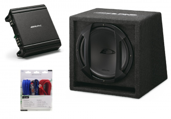 Pachet Subwoofer Alpine SBE-1044BR Subwoofer Bass Reflex 25cm (10″) +  MRV-M250 Amplificator auto Mono + 350940 kit cabluri Aiv 10mm²