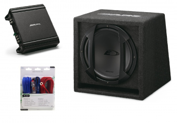 Pachet Alpine SBE-1244BR Subwoofer Bass Reflex 30cm (12″) +  MRV-M250 Amplificator auto Mono + 350940 kit cabluri Aiv 10mm²