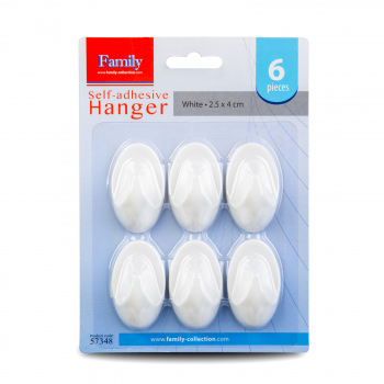 Cârlig autoadeziv - alb - plastic - 2,5 x 4 cm - 6 buc/pachet