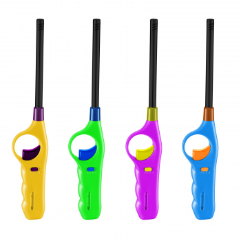 Brichetă pe gaz - reincarcabilă - culori multiple - 27 cm - 16 buc/ display