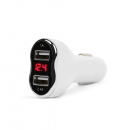 Încarcător brichetă auto telefon - 2 x USB, cu voltmetru - alb