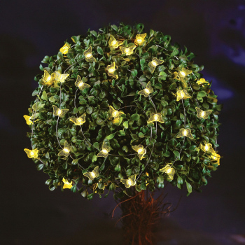 Șir lumină solară - fluture - 2,4 m - 25 LED-uri alb cald