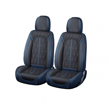 Huse auto premium 5 locuri Carguard Deluxe piele ecologică perforată - albastru inchis - negru