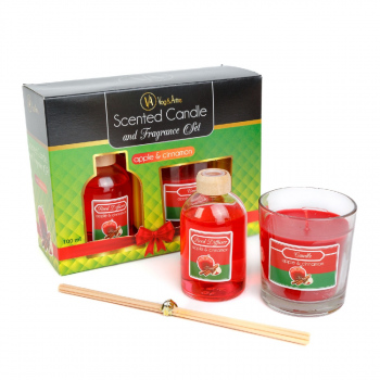 Set lumânare parfumată și odorizant cu bețe - măr & scorțișoară - 120 g + 100 ml