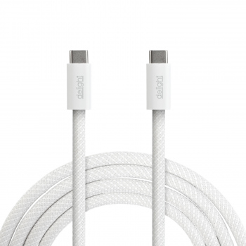Cablu de alimentare și date Type-C / Type-C, 1 m, 5A, 240W, alb, cu înveliș textil