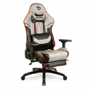 Scaun de gaming ergonomic cu pernă, tetieră, suport picioare și spătar rabatabil, gri/negru/roșu, 84 x 52 / 48 x 50 cm
