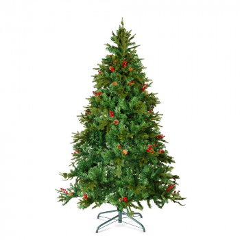 Brad artificial – 210 cm – PE/PVC – cu bobițe roșii