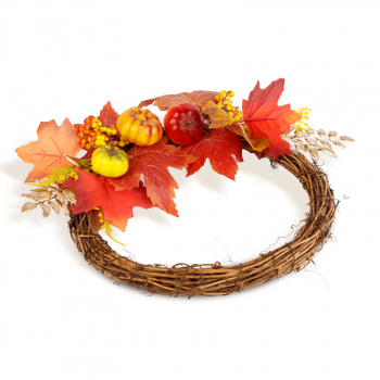 Coroniță decorativă de toamnă cu frunze, bobițe și conuri – Ø35 cm