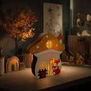 Decorațiune luminoasă de toamnă – căsuță-ciupercă cu vulpe – lemn – 15 x 16 x 5 cm