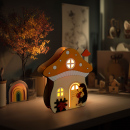 Decorațiune luminoasă de toamnă – căsuță-ciupercă cu arici – lemn – 15 x 16 x 5 cm