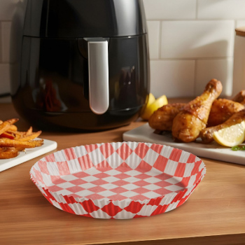 Hârtie de Coacere pentru Air Fryer - Cu Model în Carouri, Rotundă, 20 cm - 50 Bucăți/Pachet