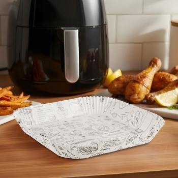 Hârtie de Coacere pentru Air Fryer - Cu Model, Pătrată, 23 x 26 cm - 50 Bucăți/Pachet