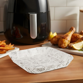Hârtie de Coacere pentru Air Fryer - Cu Model, Pătrată, 20 x 20 cm - 50 Bucăți/Pachet