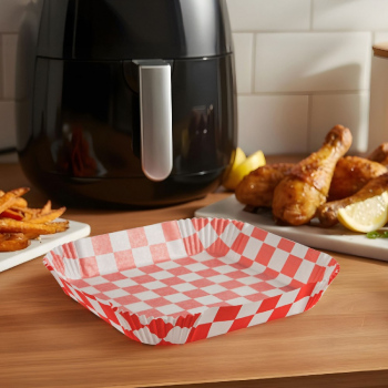 Hârtie de Coacere pentru Air Fryer - Cu Model în Carouri, Pătrată, 20 x 20 cm - 50 Bucăți/Pachet