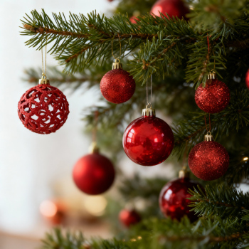 Set de ornamente pentru brad – 100 de globuri + vârf stea – roșu