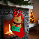 Șosetă decorativă pentru animale – model pisică – roșu/negru – 42 x 24 cm