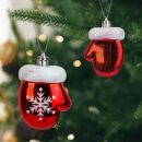 Decorațiune festivă – mănuși roșii cu fulg de zăpadă – 7,2 x 5 cm – set 2 bucăți
