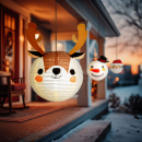 Lampion decorativ din hârtie – model ren – Ø30 cm – maro/alb