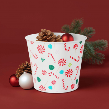 Ghiveci decorativ metalic – model bastonaș de zahăr – Ø13 x 11 cm