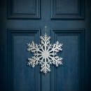 Decorațiune tip fulg de gheață – glitter argintiu – suspendabilă – 31 cm