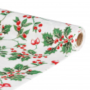 Frunner decorativ de masă – 180 x 28 cm – 100% poliester – alb cu motiv fructe roșii