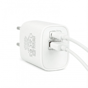 Încărcător Rapid Universal cu USB-A (QC 3.0) și USB-C PD 20W - Alb
