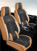 Huse auto premium 5 locuri Carguard Deluxe piele ecologică perforată și textil - maro caramel