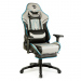 Scaun de gaming ergonomic cu pernă, tetieră, suport picioare și spătar rabatabil, gri/negru/albastru, 84 x 52 / 48 x 50 cm