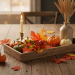 Decorațiune de toamnă – dovleac, frunze și bobițe – 24 cm – set 2 bucăți